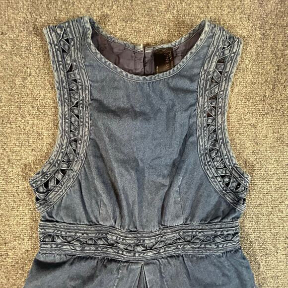 New Romantics Free People Highland Lattice Denim Dress Size 2 - Picture 2 of 6
